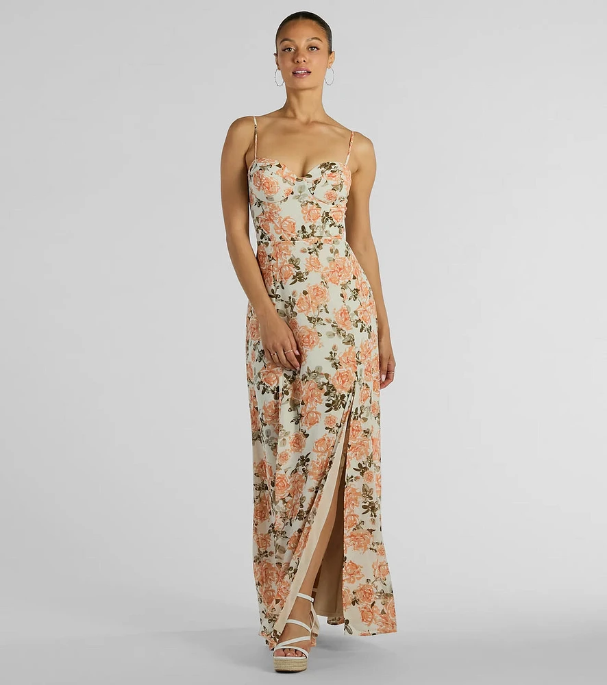 Gorgeous Arrival Rose Floral Chiffon Maxi Dress