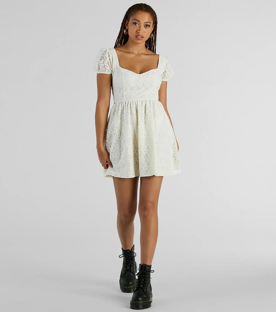 Perfectly Stunning Bow Eyelet Lace Skater Dress