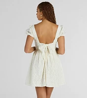 Perfectly Stunning Bow Eyelet Lace Skater Dress