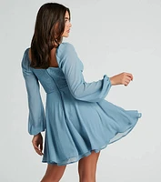 Dreamy Vibes Long Sleeve Chiffon Skater Dress