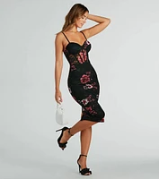 Look Of Love Floral Lace Corset Midi Dress