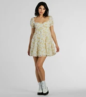 Captivating Cutie Eyelet Floral Babydoll Dress