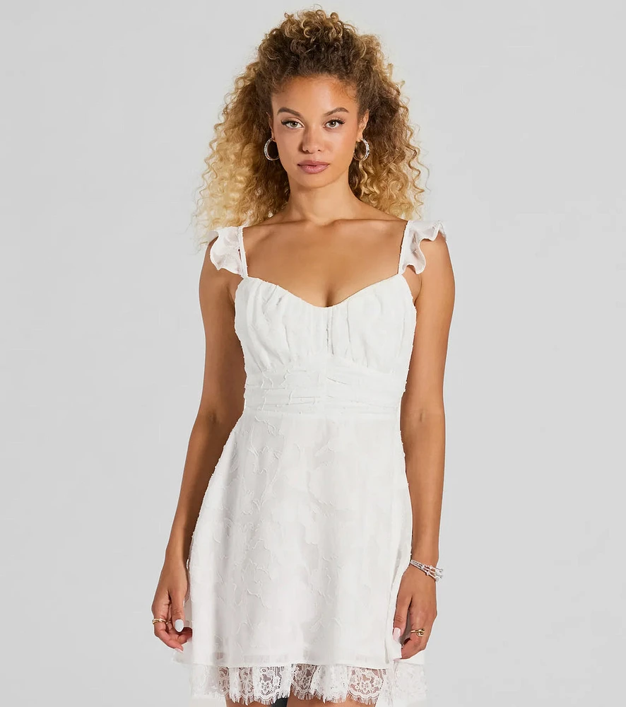 Windsor Charming Floral Chiffon Lace Trim Skater Dress | Foxvalley Mall