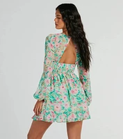 Radiant Vacay V-Neck Floral Chiffon Skater Dress