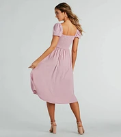 Adorable Factor Chiffon Sweetheart Midi Dress