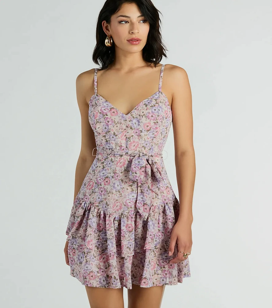 Sweeten The Deal V-Neck Floral Chiffon Skater Dress