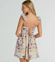 Always Bloom Corset Lace-Up Floral Skater Dress