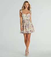 Always Bloom Corset Lace-Up Floral Skater Dress