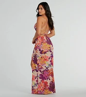 Paradise Babe Lace Up Tropical Floral Maxi Dress