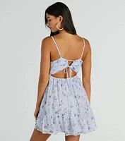 Sunny Posture Tie Back Floral Chiffon Skater Dress