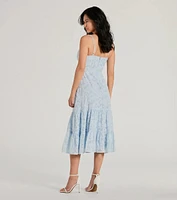 Heavenly Cute Scoop Neck Chiffon Ruffled Midi Dress