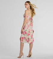 Garden Of Romance Tie Back Rose Floral A-Line Dress