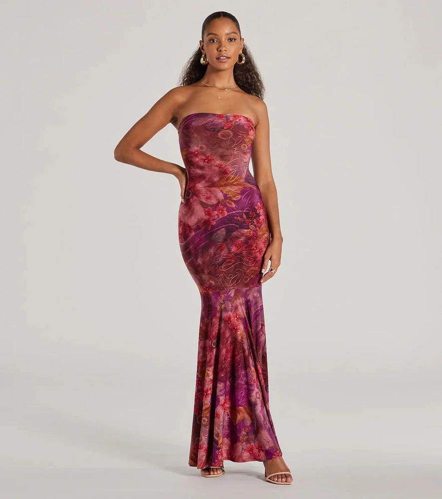 Gorgeous Aura Strapless Floral Tie-Dye Maxi Dress