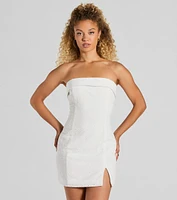 Blissfully Cute Strapless Slit Eyelet Mini Dress