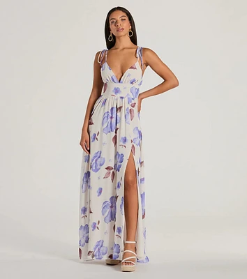 Irresistibly Sweet V-Neck Floral Chiffon Maxi Dress