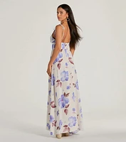 Irresistibly Sweet V-Neck Floral Chiffon Maxi Dress