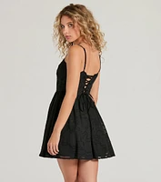 Destined For Love Lace-Up Short Skater Dress