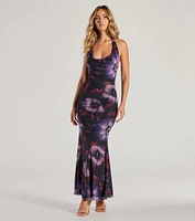 Sultry Fave Halter Cowl Neck Floral Maxi Dress