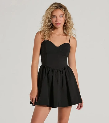 Win Hearts Sweetheart Woven Short Skater Dress