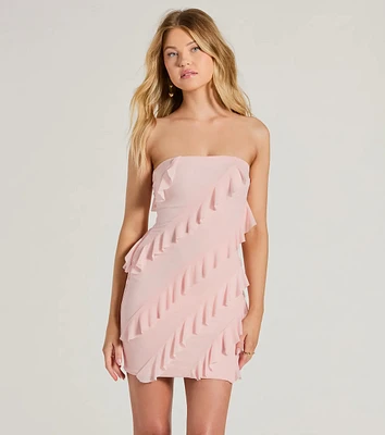 Sip Of Sultry Strapless Ruffle Mini Dress