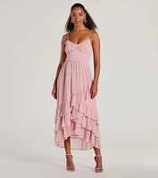 Cause For Celebration V-Neck Ruffle Chiffon Midi Dress