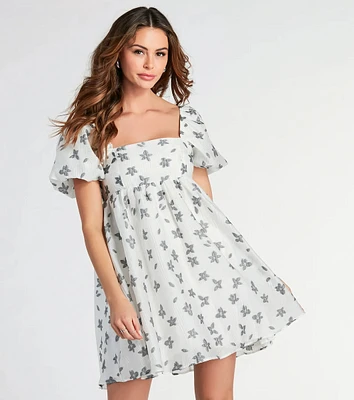 Ever So Charmed Puff Sleeve Floral Babydoll Dress