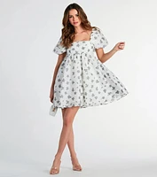 Ever So Charmed Puff Sleeve Floral Babydoll Dress