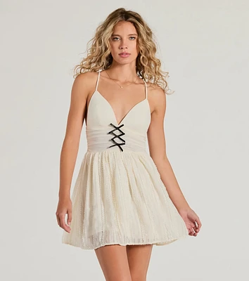 All About Her V-Neck Bow Lace Skater Dress