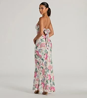 Boho Aesthetic Strapless Tie Back Paisley Maxi Dress