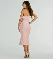 Exceptional Off-The-Shoulder Flared Midi Dress