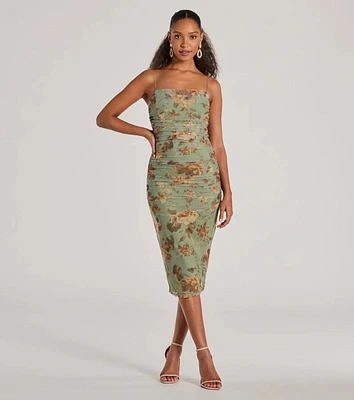 Romance Will Blossom Corset Floral Mesh Midi Dress