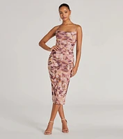 Floral Energy Lace-Up Bodycon Slit Midi Dress