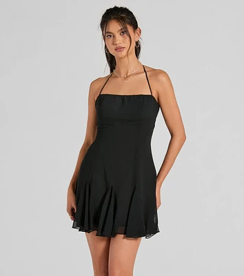Sincerely Chic Pleated Chiffon A-Line Mini Dress