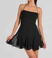 Sincerely Chic Pleated Chiffon A-Line Mini Dress