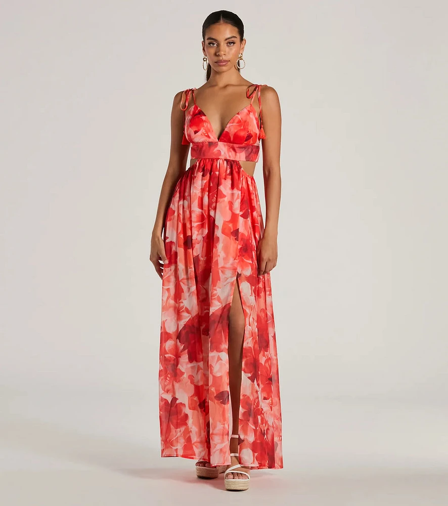 Vacay Attitude V-Neck Floral Tropical Maxi Dress