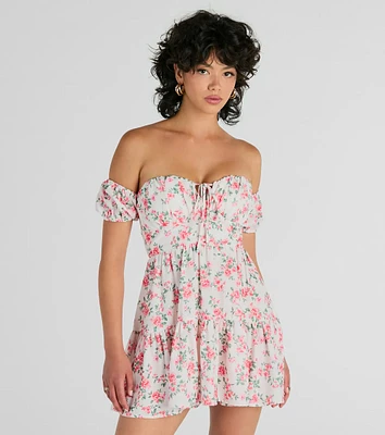 Profound Bloom Off-The-Shoulder Floral Skater Dress