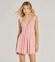 Such A Flirt Sweetheart Lace Trim Skater Dress