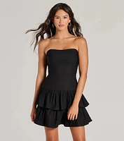 Lovely Arrival Strapless Ruffled Skater Dress