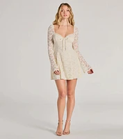 Romance Talks Long Sleeve A-Line Lace Mini Dress