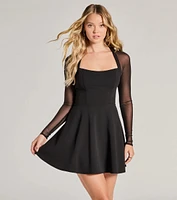 Chic And Sweet Long Sleeve Skater Dress