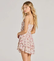 True Love Floral V-Neck Corset Skater Dress