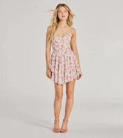 True Love Floral V-Neck Corset Skater Dress