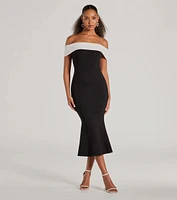 Enticing Sultry Off-The-Shoulder Mermaid Midi Dress