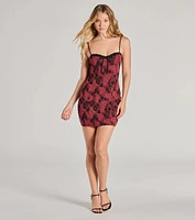 Sultry Floral Jacquard Bodycon Mini Dress