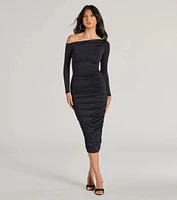 Dinner Date Off-The-Shoulder Long Sleeve Midi Dress