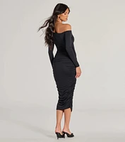 Dinner Date Off-The-Shoulder Long Sleeve Midi Dress