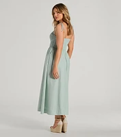 Picture Perfect V-Neck Smocked A-Line Midi Dress