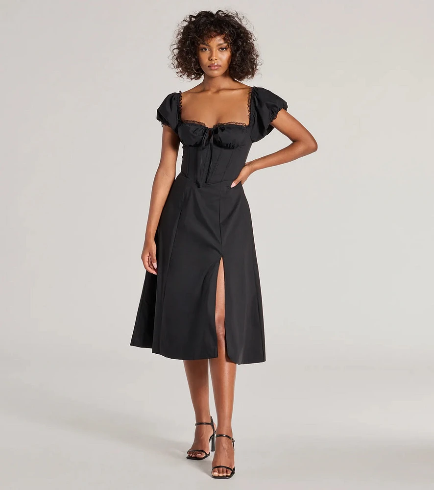 Flawless Puff Sleeve Corset Midi Dress