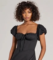 Flawless Puff Sleeve Corset Midi Dress