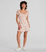 Sure To Adore Puff Sleeve A-Line Short Floral Dress